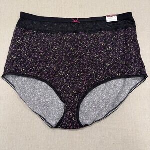 NWT Cacique Black Purple Floral High-Waist‎ Brief Panty Plus Size 26/28